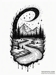 Inkwell spilling a dark river that flows into... - эскиз тату (№1751857957_0, 07.07.2025 03:12) — Tatufoto.com