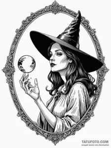 Witch mirror swallowing reflection, concept a... - эскиз тату (№1751858468_0, 07.07.2025 03:21) — Tatufoto.com