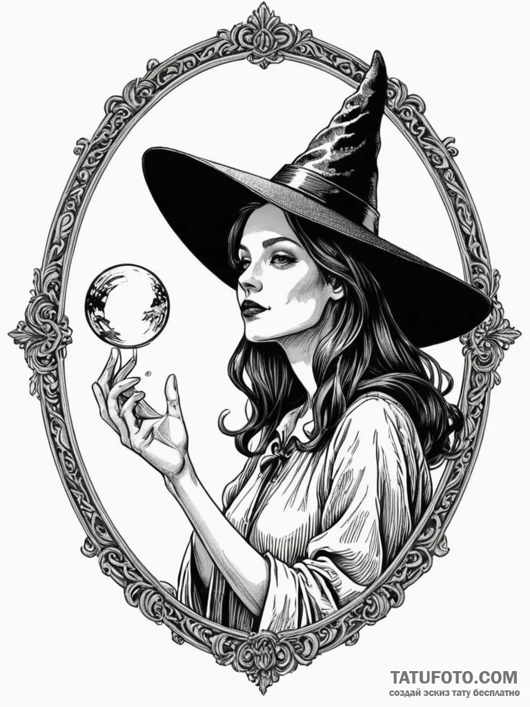 Witch mirror swallowing reflection, concept a... - эскиз тату (№1751858468_0, 07.07.2025 03:21) — Tatufoto.com
