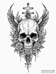 A whimsical bird on a skull, macabre,, concep... - эскиз тату (№1751858747_0, 07.07.2025 03:25) — Tatufoto.com