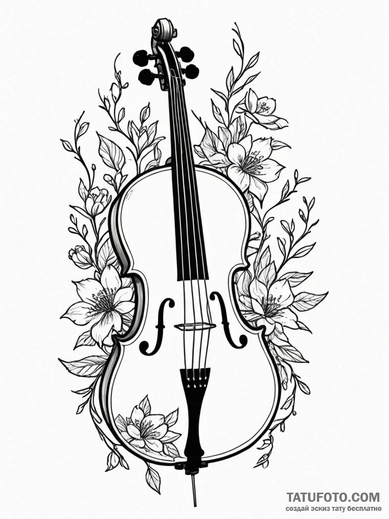 Cello with its strings turning into blossomin... - эскиз тату (№1751859178_0, 07.07.2025 03:32) — Tatufoto.com