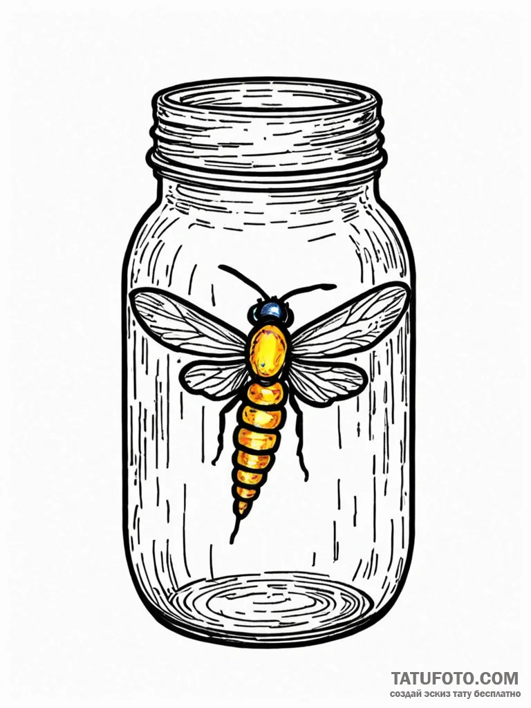 Firefly jar illuminating a hidden message, co... - эскиз тату (№1751859349_0, 07.07.2025 03:35) — Tatufoto.com