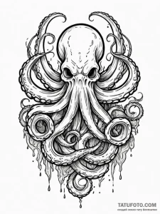 Kraken dragging bone relic, tattoo flash shee... - эскиз тату (№1751859609_0, 07.07.2025 03:40) — Tatufoto.com