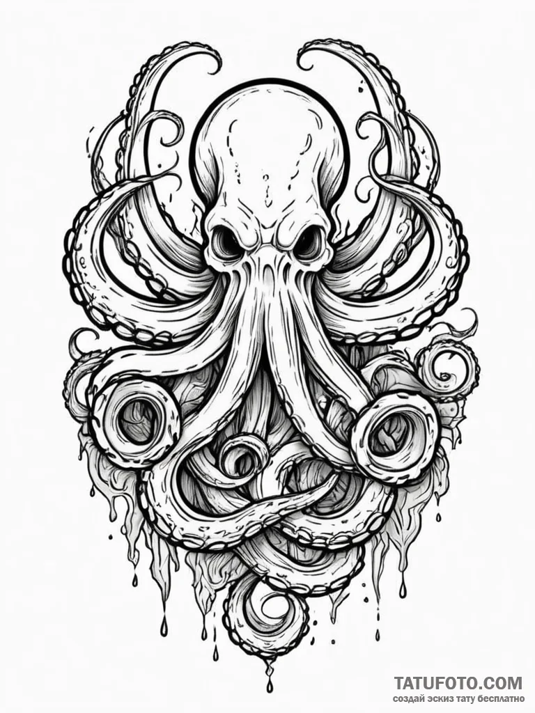 Kraken dragging bone relic, tattoo flash shee... - эскиз тату (№1751859609_0, 07.07.2025 03:40) — Tatufoto.com