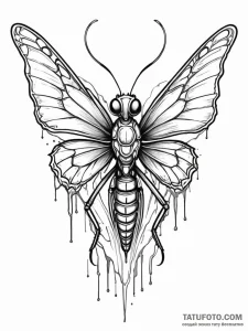 Mantis wings beneath iron sky, tattoo line ar... - эскиз тату (№1751859694_0, 07.07.2025 03:41) — Tatufoto.com