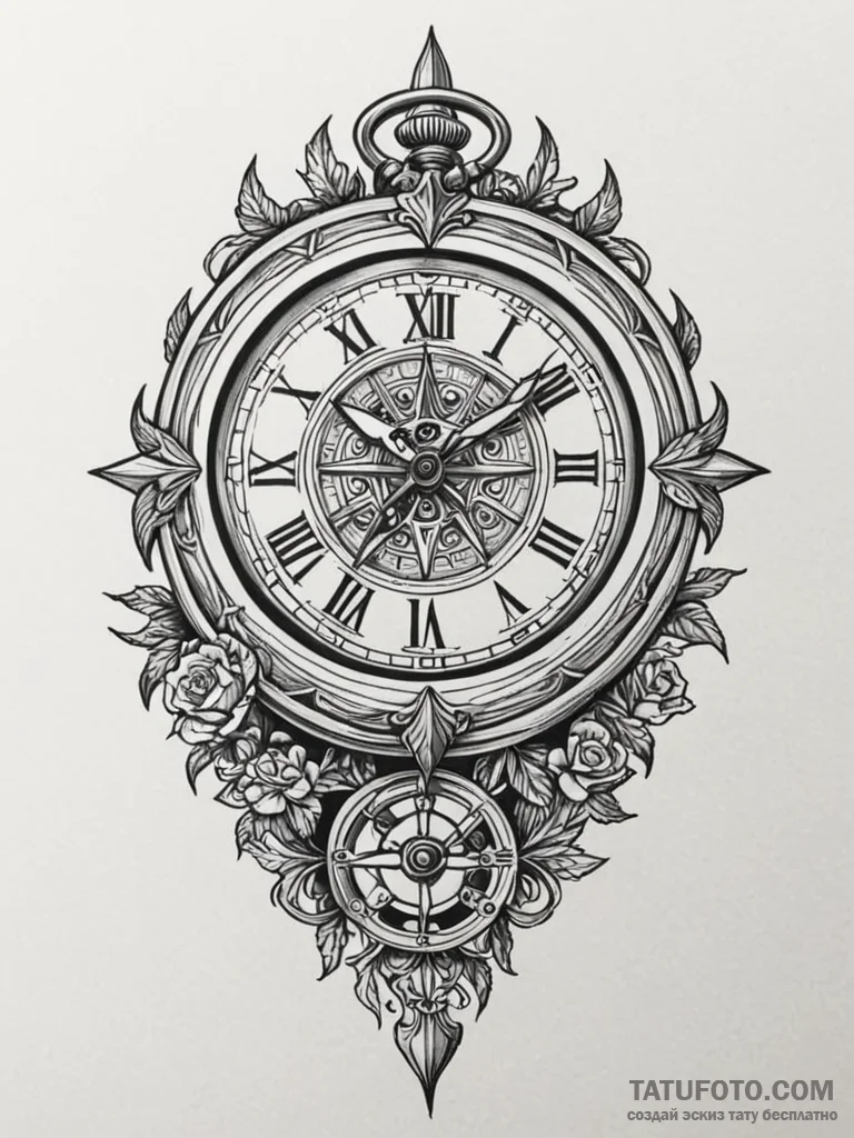 Arm of clock with skeletal hand, tattoo drawi... - эскиз тату (№1751860129_0, 07.07.2025 03:48) — Tatufoto.com