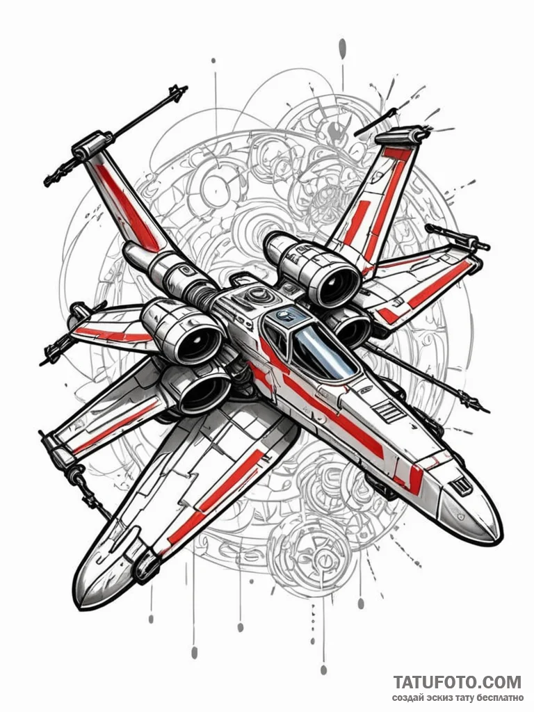X-wing fighter from star wars, locked in atta... - эскиз тату (№1751860479_0, 07.07.2025 03:54) — Tatufoto.com