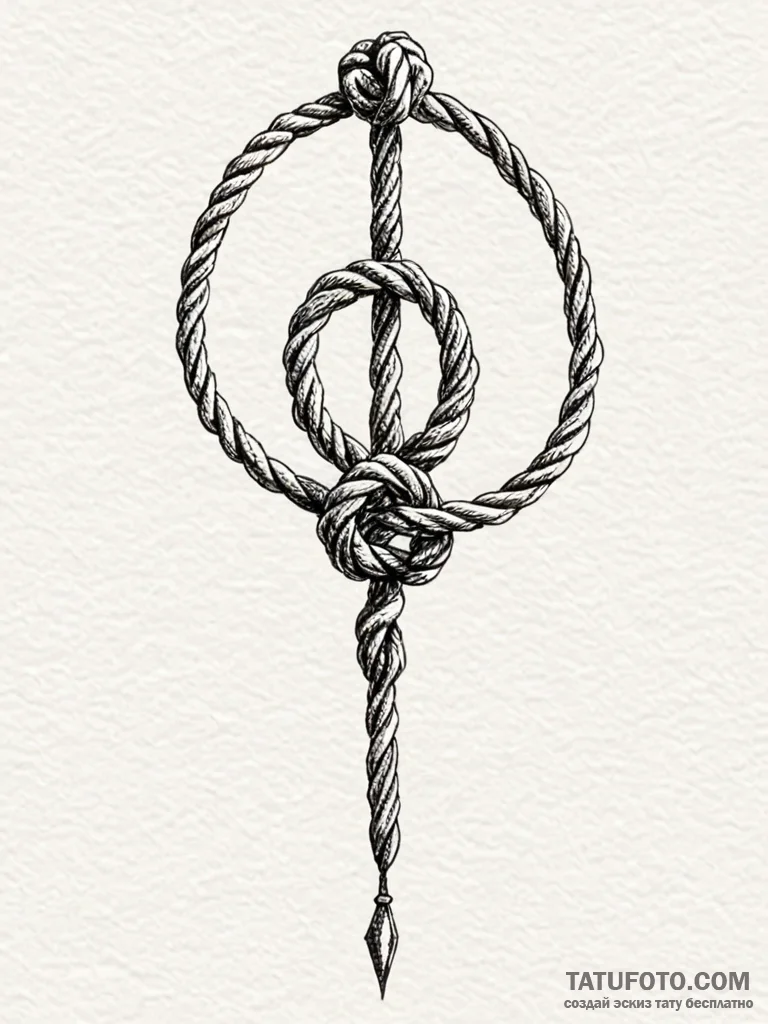 Knotted, nautical rope forming a noose, tatto... - эскиз тату (№1751860740_0, 07.07.2025 03:59) — Tatufoto.com