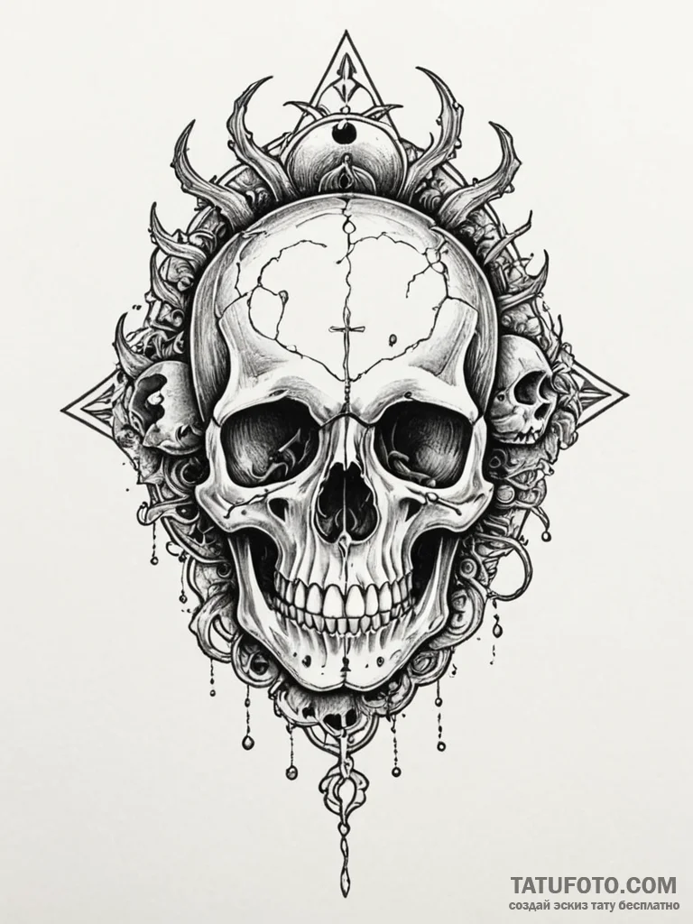Aquatic skull covered in barnacles, concept a... - эскиз тату (№1751861190_0, 07.07.2025 04:06) — Tatufoto.com
