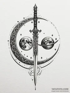 Dagger between twin moons, concept art for ta... - эскиз тату (№1751861362_0, 07.07.2025 04:09) — Tatufoto.com