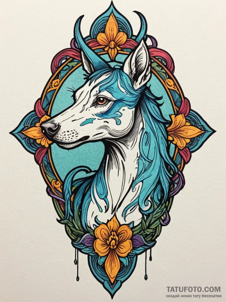 Kelpie, concept art for tattoo, vibrant color... - эскиз тату (№1751861619_0, 07.07.2025 04:13) — Tatufoto.com