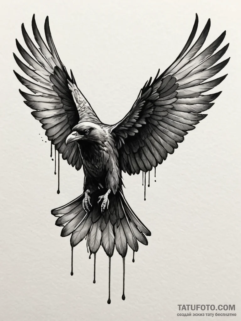 Angelic raven with outstretched wings, artist… — эскиз тату (№1751861789_0, 07.07.2025 04:16) — Tatufoto.com