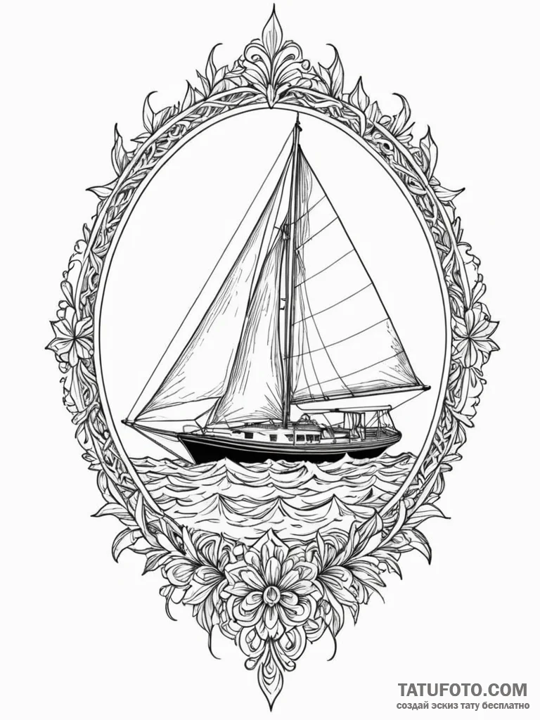 Sailboat, artistic tattoo sketch, black outli... - эскиз тату (№1751861874_0, 07.07.2025 04:17) — Tatufoto.com