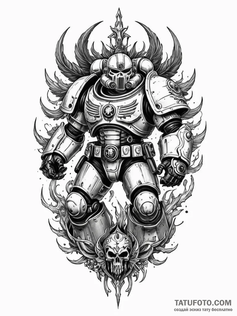 Warhammer 40k space marine, detailed and powe... - эскиз тату (№1751862298_0, 07.07.2025 04:24) — Tatufoto.com