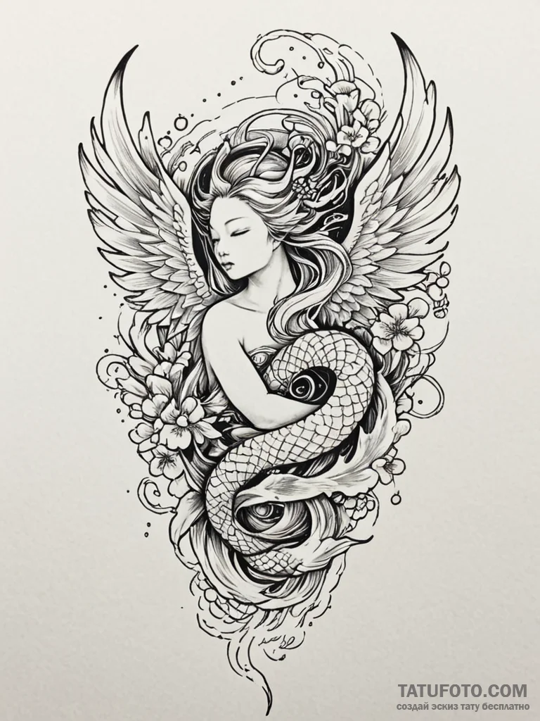 Angel of chaos with multiple wings, tattoo sk... - эскиз тату (№1751862467_0, 07.07.2025 04:27) — Tatufoto.com