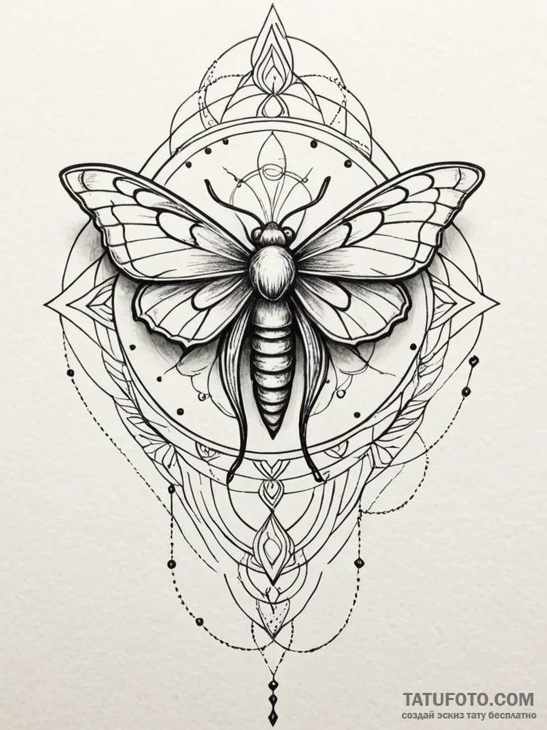 Arcane moth with glowing patterns, tattoo fla... - эскиз тату (№1751862810_0, 07.07.2025 04:33) — Tatufoto.com