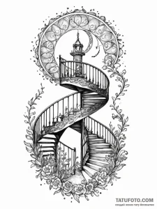 Spiral staircase descending into darkness, in... - эскиз тату (№1751863069_0, 07.07.2025 04:37) — Tatufoto.com