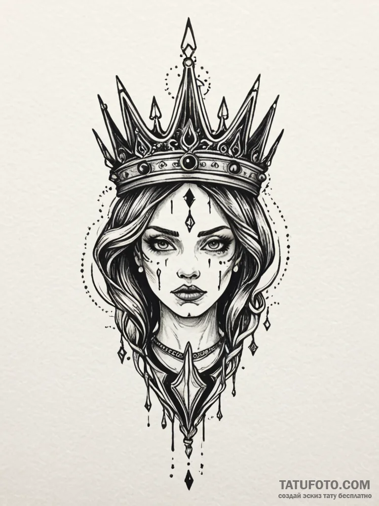 Quiver beneath broken crown, tattoo flash she... - эскиз тату (№1751863159_0, 07.07.2025 04:39) — Tatufoto.com