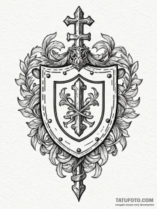 Coat of arms, tattoo line art, on a clean whi... - эскиз тату (№1751863244_0, 07.07.2025 04:40) — Tatufoto.com