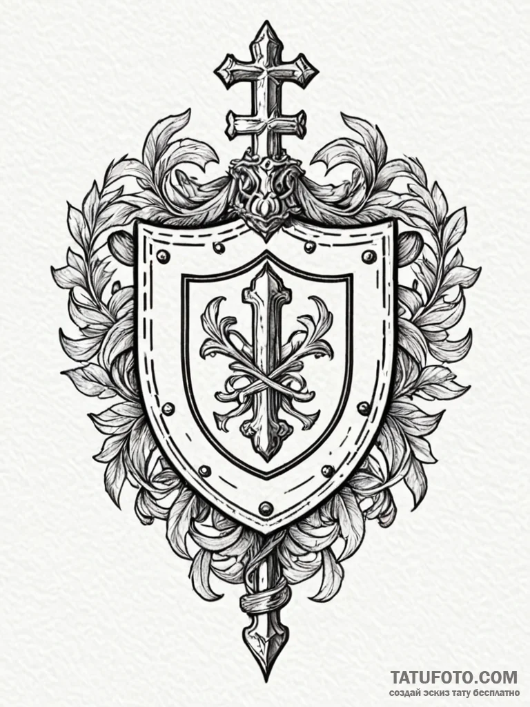 Coat of arms, tattoo line art, on a clean whi... - эскиз тату (№1751863244_0, 07.07.2025 04:40) — Tatufoto.com