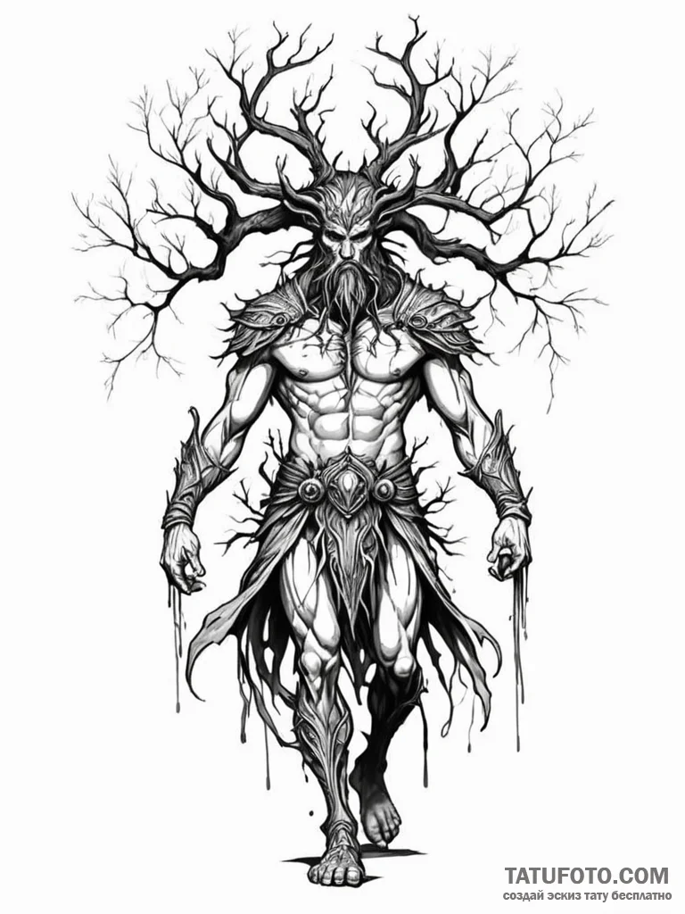 Ent (walking tree) as a gnarled, ancient warr... - эскиз тату (№1751863329_0, 07.07.2025 04:42) — Tatufoto.com