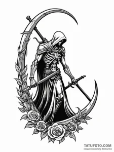 Reaper's scythe leaning against a wall, conce... - эскиз тату (№1751863839_0, 07.07.2025 04:50) — Tatufoto.com