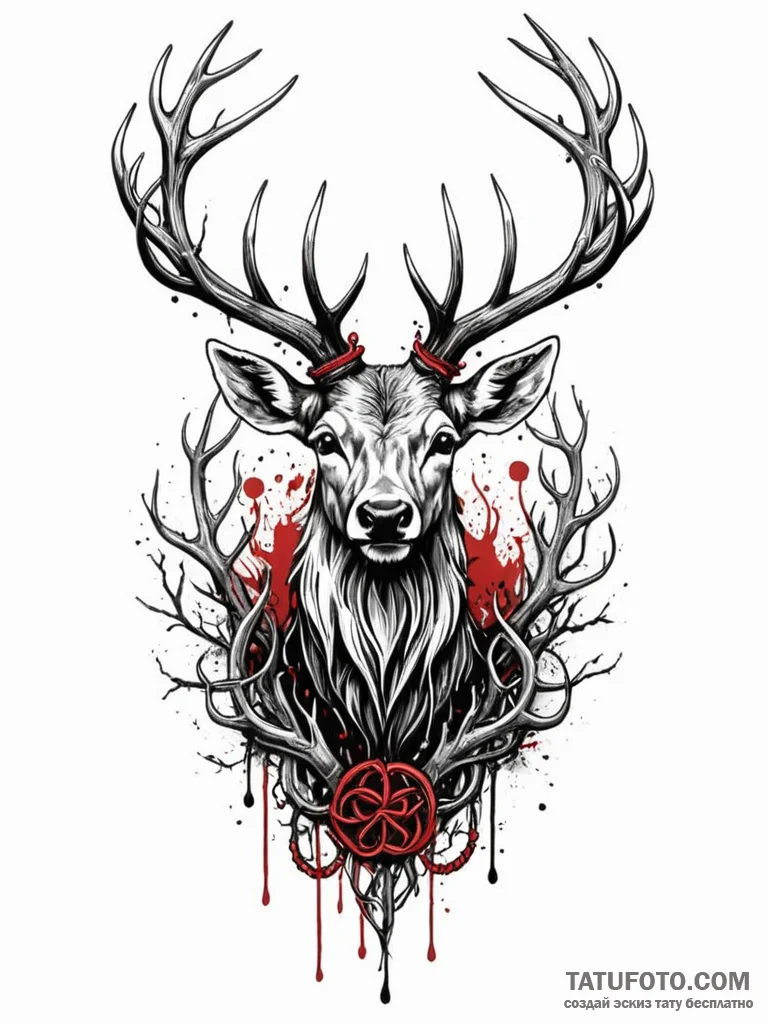 Knotwork stag crowned in roots, tattoo sketch... - эскиз тату (№1751863924_0, 07.07.2025 04:52) — Tatufoto.com