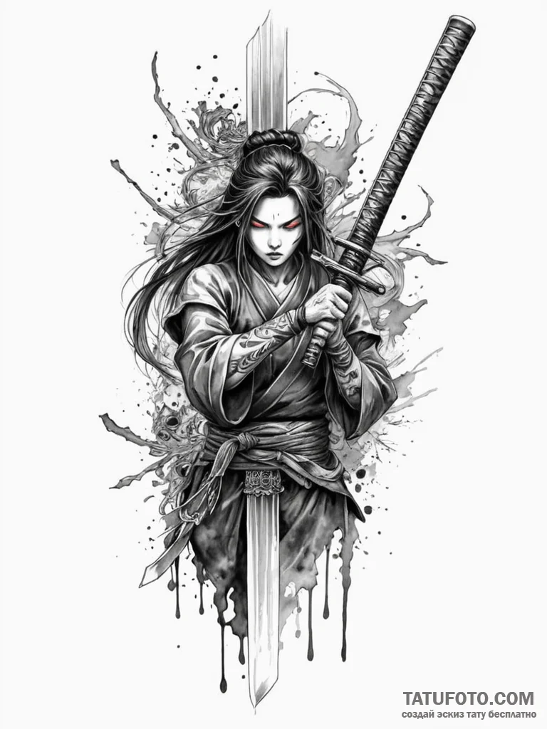 Katana locked in bone shrine, ink illustratio... - эскиз тату (№1751864098_0, 07.07.2025 04:54) — Tatufoto.com
