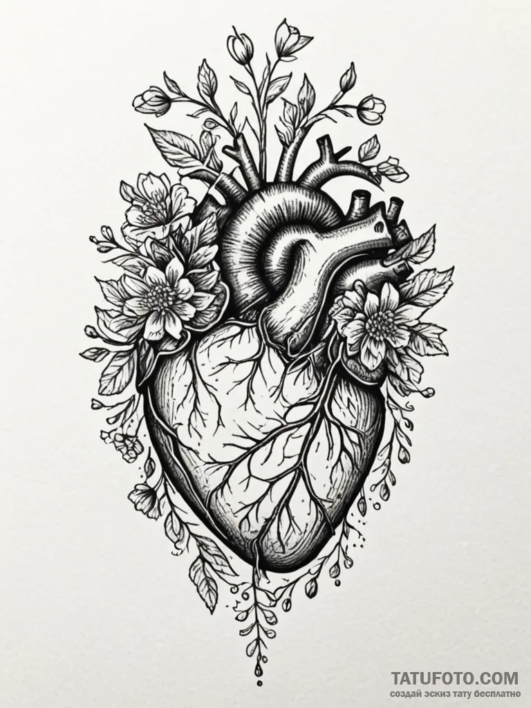 Anatomical heart made entirely of delicate, p... - эскиз тату (№1751864183_0, 07.07.2025 04:56) — Tatufoto.com