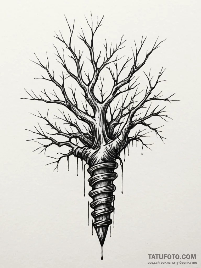 Ivory key bound in roots, artistic tattoo ske… — эскиз тату (№1751864436_0, 07.07.2025 05:00) — Tatufoto.com