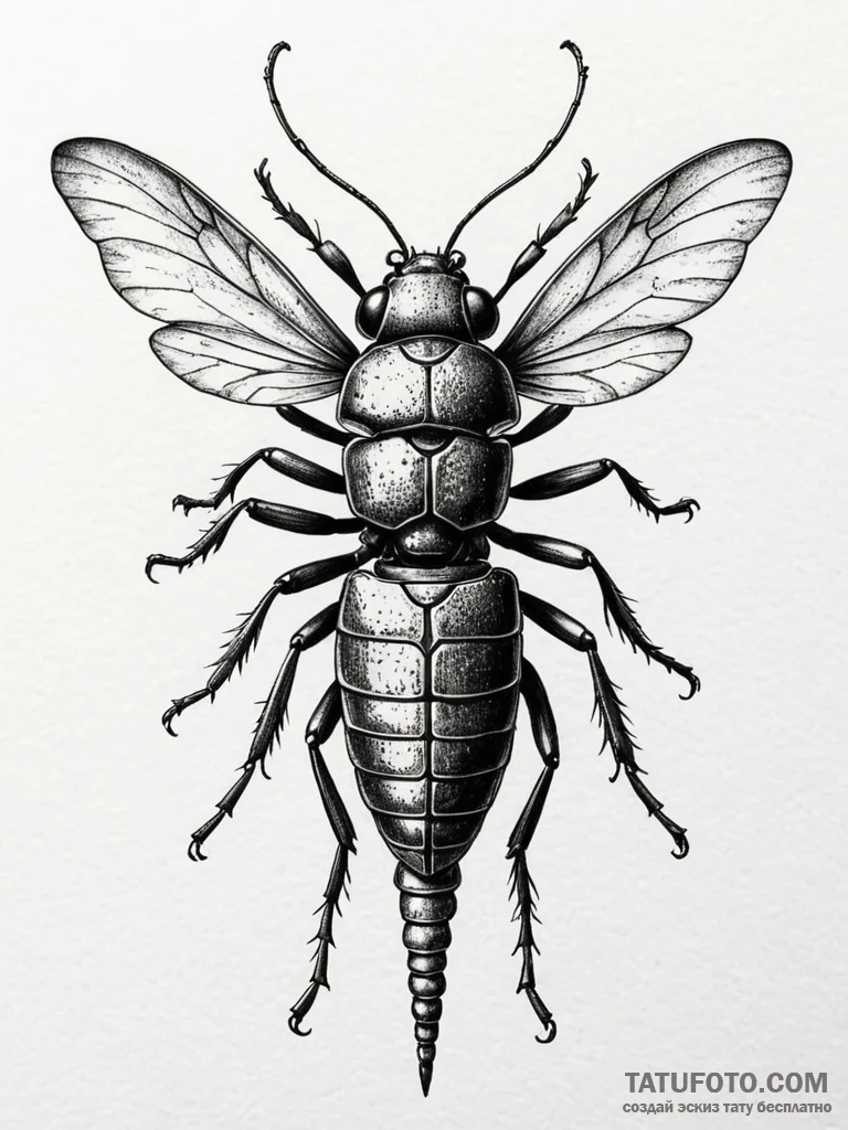 Armored insect with blade legs, ink illustrat... - эскиз тату (№1751865026_0, 07.07.2025 05:10) — Tatufoto.com