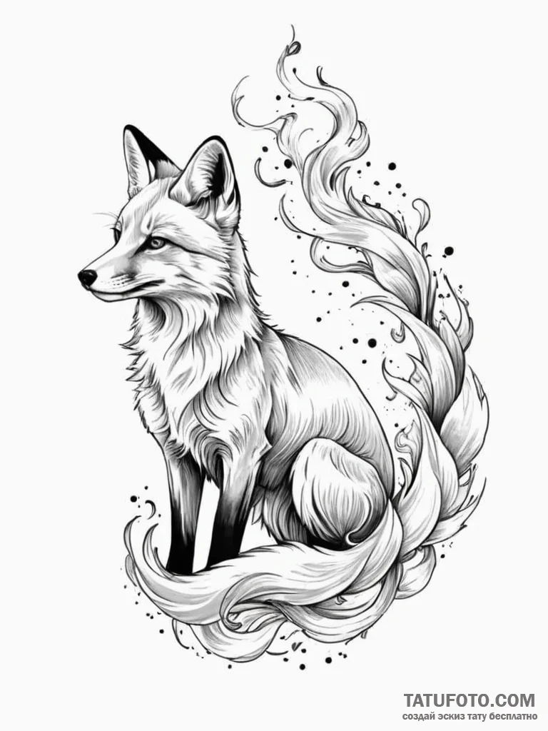 A fox made of swirling smoke - эскиз тату (№1751865529_0, 07.07.2025 05:18) — Tatufoto.com