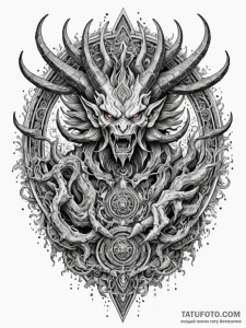Hell's gate, ornate and fiery, guarded by dem... - эскиз тату (№1751865697_0, 07.07.2025 05:21) — Tatufoto.com