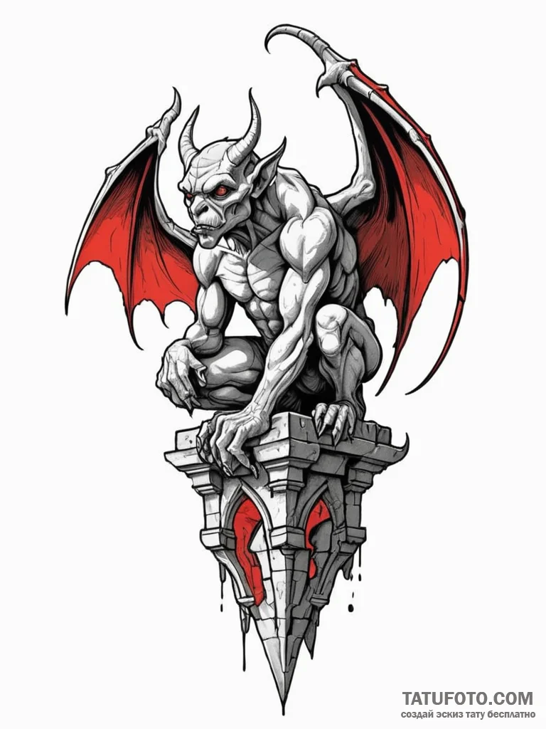 Gargoyle, hunched and menacing, on a gothic s... - эскиз тату (№1751866542_0, 07.07.2025 05:35) — Tatufoto.com