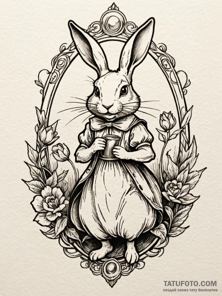 The white rabbit from alice in wonderland, ta... - эскиз тату (№1751866712_0, 07.07.2025 05:38) — Tatufoto.com