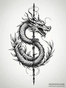 Jade dragon coiled around a bamboo stalk, art... - эскиз тату (№1751867052_0, 07.07.2025 05:44) — Tatufoto.com