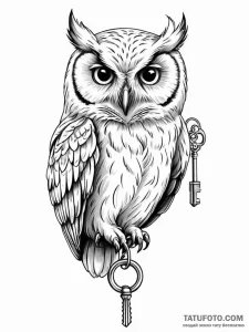 Owl with key - эскиз тату (№1751867305_0, 07.07.2025 05:48) — Tatufoto.com