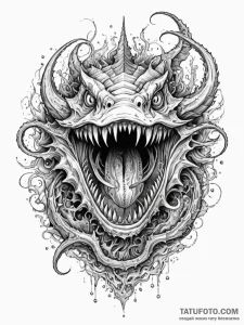 Abyssal leviathan with glowing mouth, ink ill... - эскиз тату (№1751867472_0, 07.07.2025 05:51) — Tatufoto.com