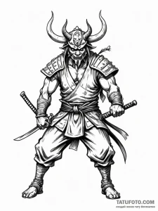 Samurai fighting an oni, tattoo sketch design... - эскиз тату (№1751867726_0, 07.07.2025 05:55) — Tatufoto.com