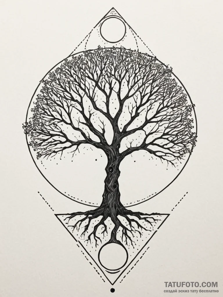 Withered tree beneath eclipsed sun, artistic... - эскиз тату (№1751867809_0, 07.07.2025 05:56) — Tatufoto.com