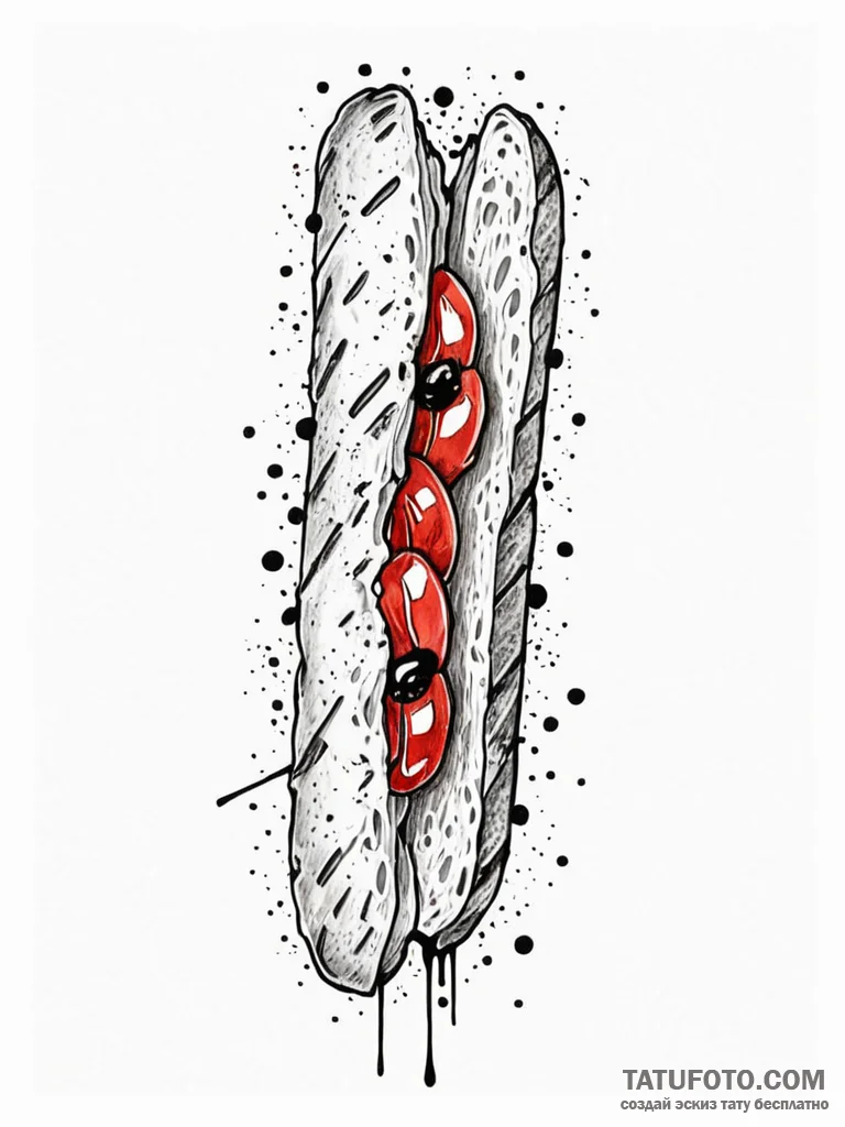 A detailed baguette bread, rustic,, artistic… — эскиз тату (№1751868061_0, 07.07.2025 06:01) — Tatufoto.com