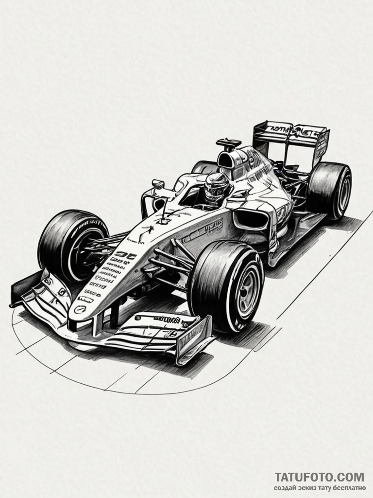 Formula 1 car, rendered in a sharp, minimalis… — эскиз тату (№1751868145_0, 07.07.2025 06:02) — Tatufoto.com