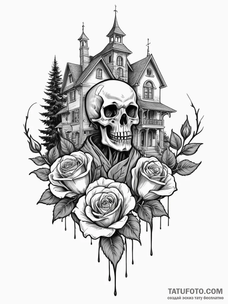 Reaper drone hovering silently over a suburba... - эскиз тату (№1751868314_0, 07.07.2025 06:05) — Tatufoto.com