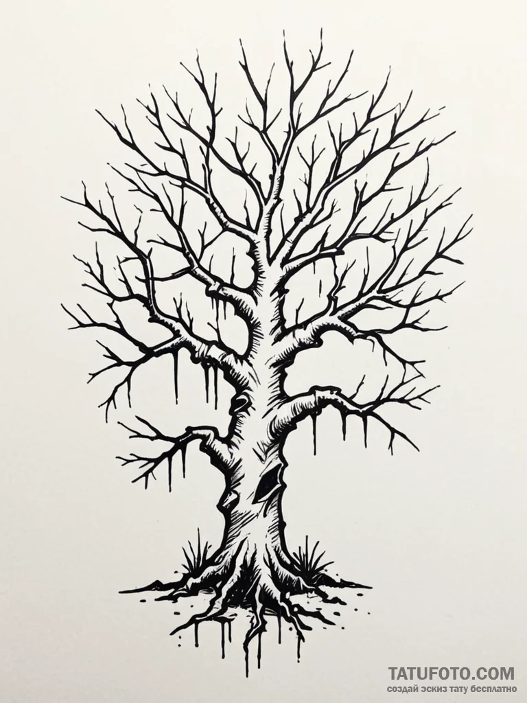 Lightning tree with bone branches, tattoo dra... - эскиз тату (№1751868397_0, 07.07.2025 06:06) — Tatufoto.com