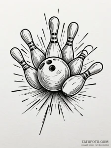 A powerful bowling ball hitting pins, strike,... - эскиз тату (№1751868482_0, 07.07.2025 06:08) — Tatufoto.com