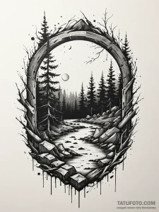 Dark portal opening in forest, artistic tatto... - эскиз тату (№1751868567_0, 07.07.2025 06:09) — Tatufoto.com