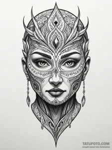 Etched mask frozen in time, tattoo sketch des... - эскиз тату (№1751868651_0, 07.07.2025 06:10) — Tatufoto.com