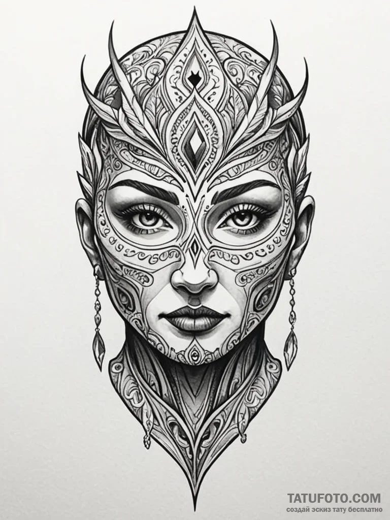 Etched mask frozen in time, tattoo sketch des... - эскиз тату (№1751868651_0, 07.07.2025 06:10) — Tatufoto.com