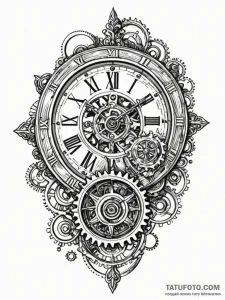 Antique clock with exposed gears, artistic ta... - эскиз тату (№1751868735_0, 07.07.2025 06:12) — Tatufoto.com