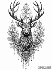 Dark stag crowned with roots, tattoo drawing... - эскиз тату (№1751868820_0, 07.07.2025 06:13) — Tatufoto.com